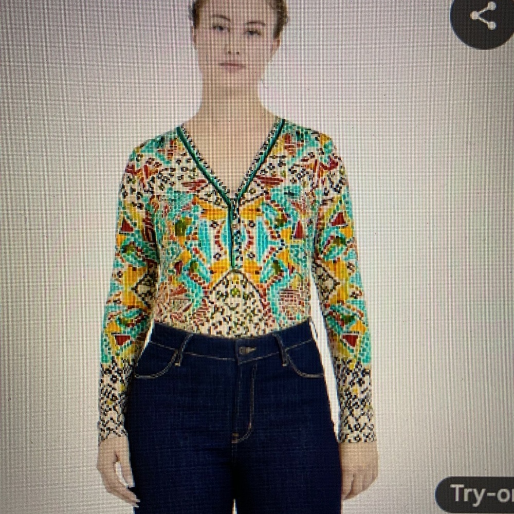 Johnny Was Colorful Mosaic Long Sleeve Top - Picture 10 of 11